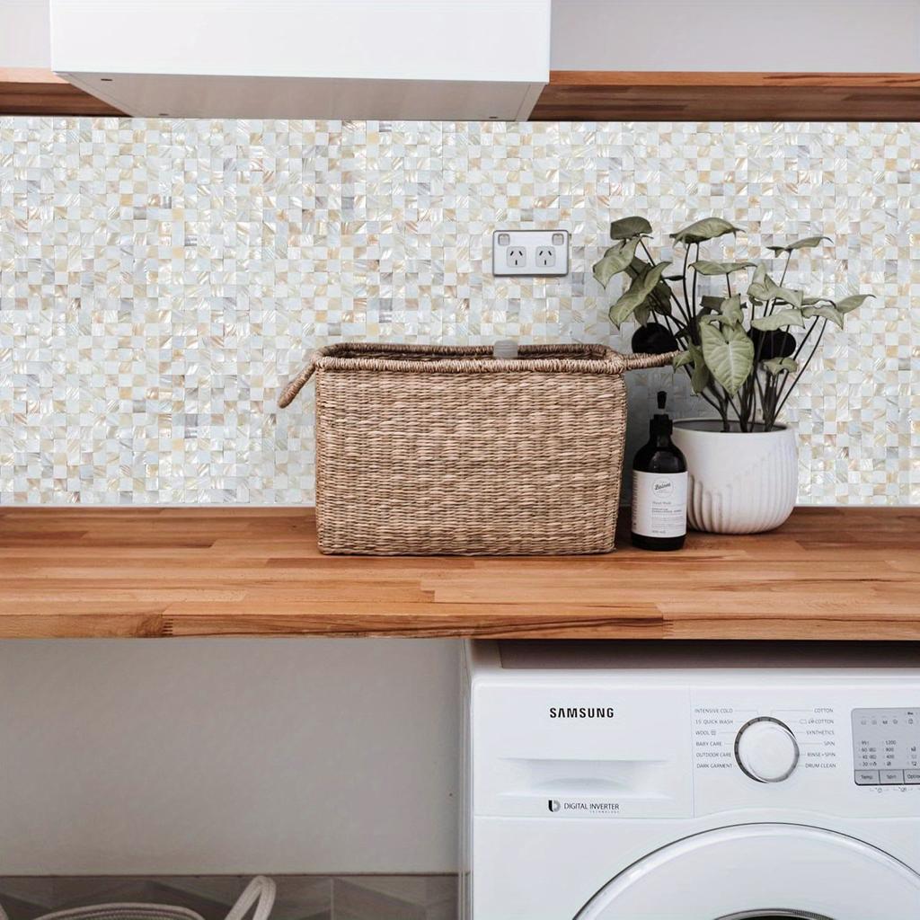 Ракушечная плитка, перламутровая мозаика, самоклеящаяся плитка для стен кухни, ванной комнаты, украшения спальни, белая, 1 шт., 30*30 см/12*12 дюймов