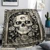 Skull Gothic Print Flannel Blanket, High quality Comfortable for All Seasons, Home Decor, Warmth and Comfort, Perfect for Christmas Gifts102