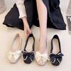 Single Shoes Women's Summer 2025 New Fashionable Versatile Retro Bow Pearl Shallow Mouth Square Head Non-slip Doudou Shoes