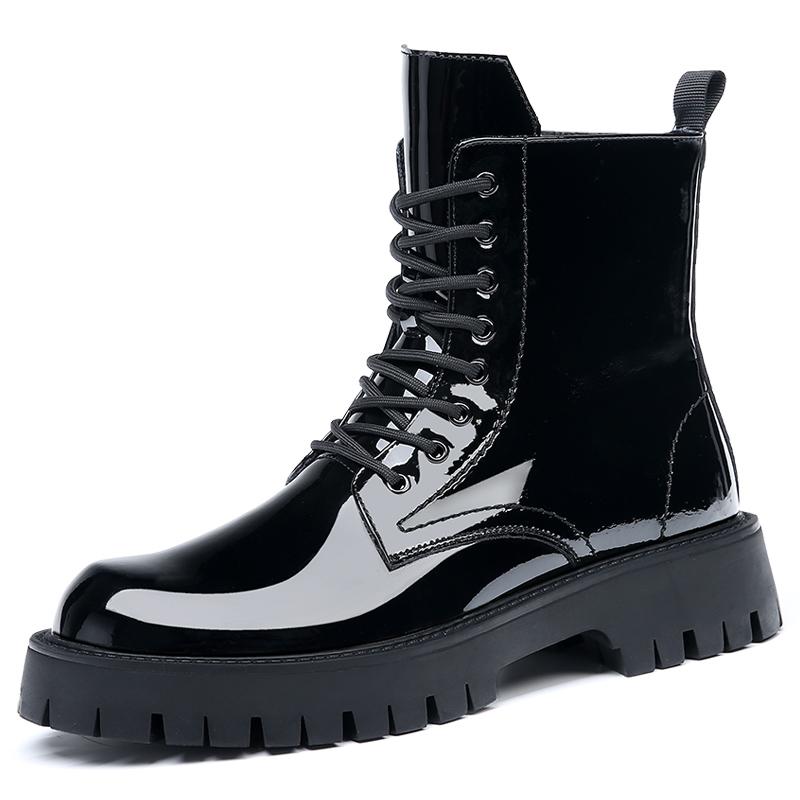 Модные мужские ботинки в британском стиле, черные, роскошные, модные туфли для вечеринок, ночных клубов, лакированные ботинки из ковбойской кожи на платформе, высокие, мотоциклетные ботинки