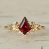 Luxury Red Garnet Rhombus Ring Women's Light Luxury Niche Design Court Style Gold Inlaid Zircon Jewelry