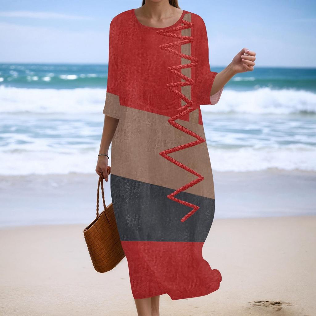 Женское модное платье свободного кроя с принтом, круглым вырезом и рукавом три четверти