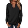 Women's Fashion Casual V-Neck Long Sleeve Loose Soild Printed T-Shirt Ladies Top With Decorative Buttons