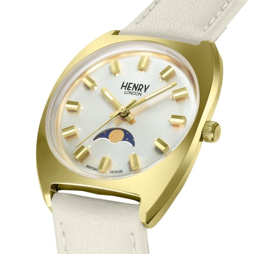 Henry London Watch, 32.5mm, Apple Leather, Silver Dial, Stainless Steel, Mineral Glass, Quartz Movement, White, HL33-LS-0446-AL, Official Warranty