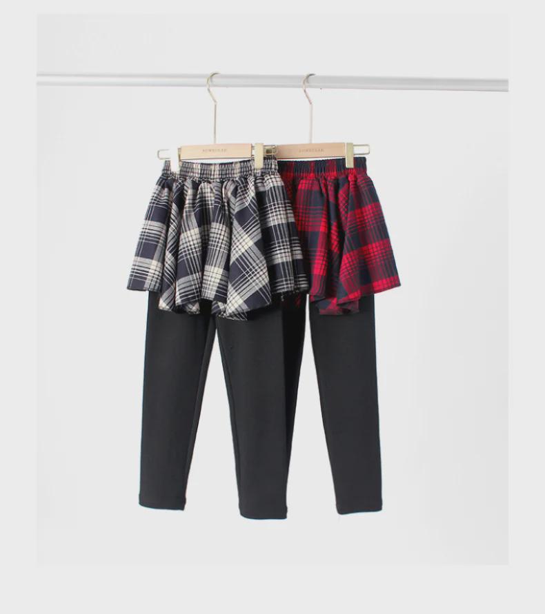 Детские весенние леггинсы в корейском стиле в клетку с юбкой из хлопка и кашемира