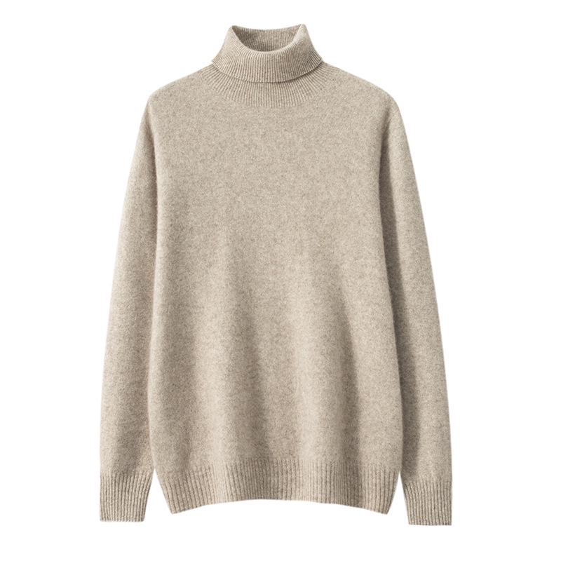 Men's Cashmere Roll Neck Sweater: Business Casual, Solid Color, Long Sleeve Knitwear for Autumn and Winter.