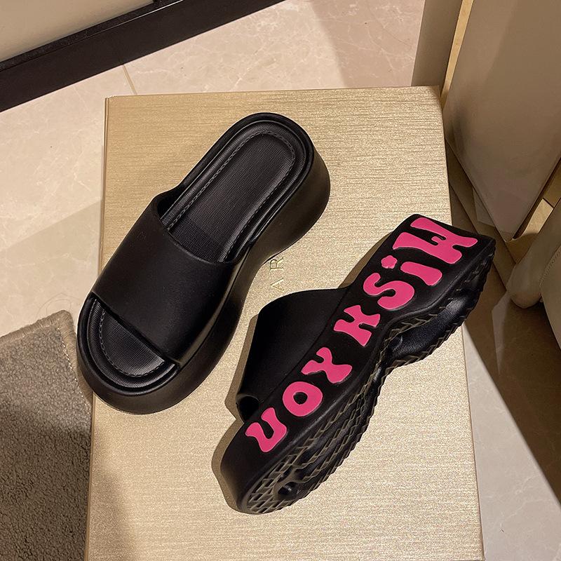 Сандалии на платформе для женщин - для активного отдыха, увеличивающие рост, модные, высококачественные, нескользящие, с буквенным принтом, пляжные повседневные сандалии