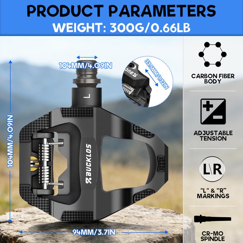 BUCKLOS Bike Lock Pedals For SPD-SL Carbon Fiber Wear-resistant Pedal 9/16 Dual Function Non-slip Flat Road Bike Pedal Bike Part