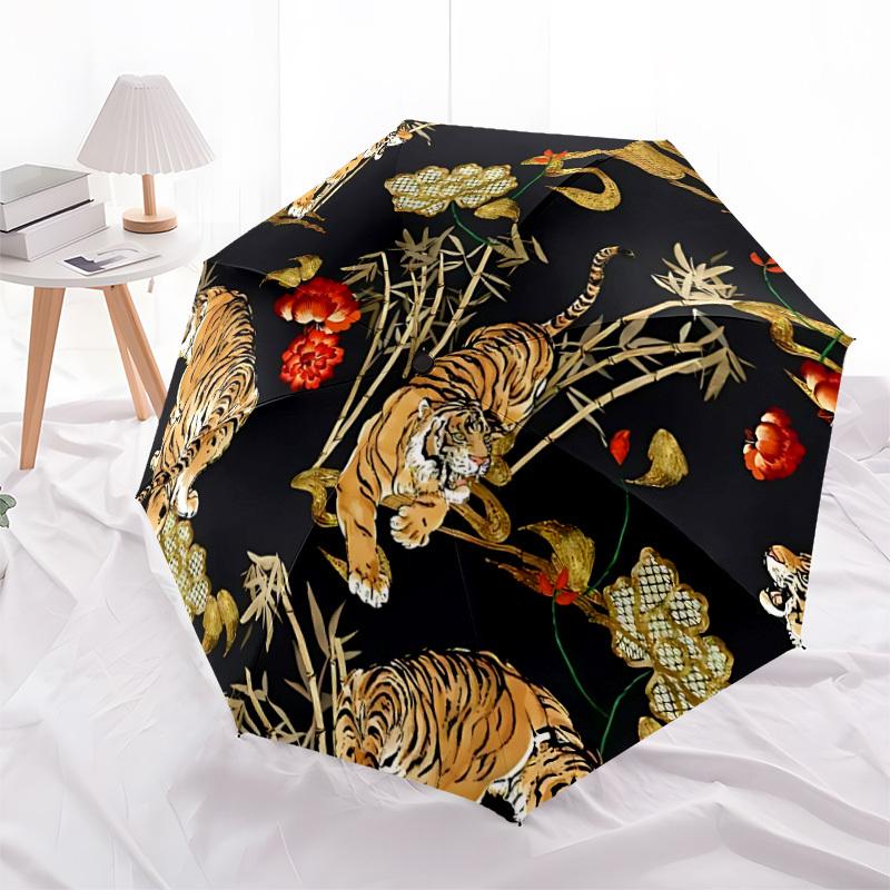 1pc Tiger Floral Automatic Folding Umbrella - 8-Rib Automatic Open/Close, Portable Collapsible Compact Umbrella yy251218043