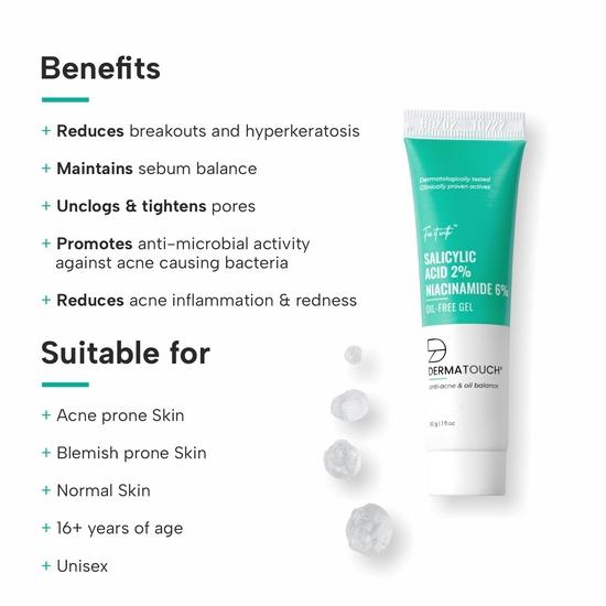 Dermatouch Salicylic Acid 2% Niacinamide 6% Anti-Acne Безмасляный гель для активного акне, баланс масла, сужение пор - 30G