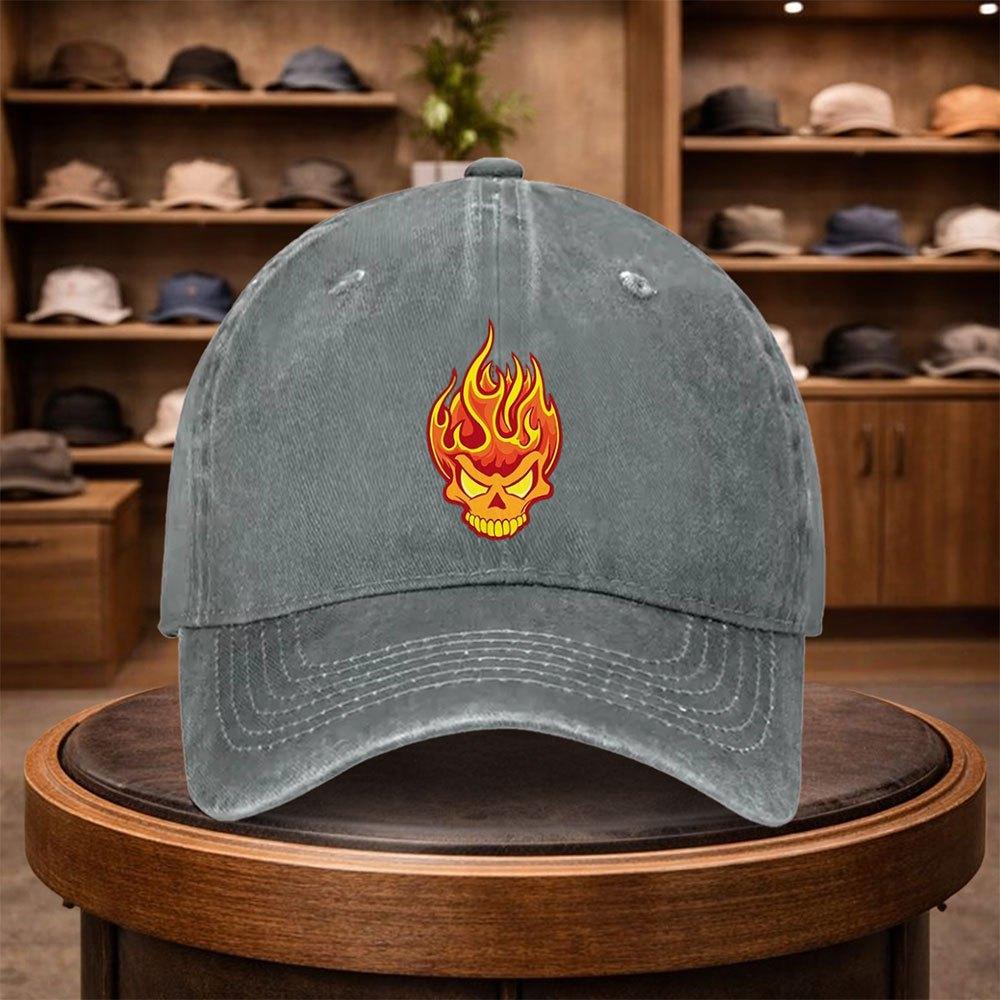 Unisexs Flame Skull Baseball Cap Outdoor Fashion Adjustable Casual Hat Urban Style Lightweight Fashion Visor AllSeason Outdo