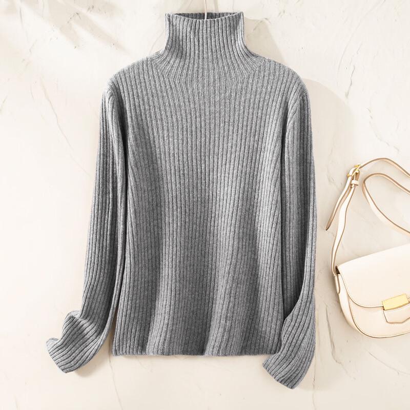 TUHUANG Women's Ribbed Wool Cashmere Turtleneck Sweater