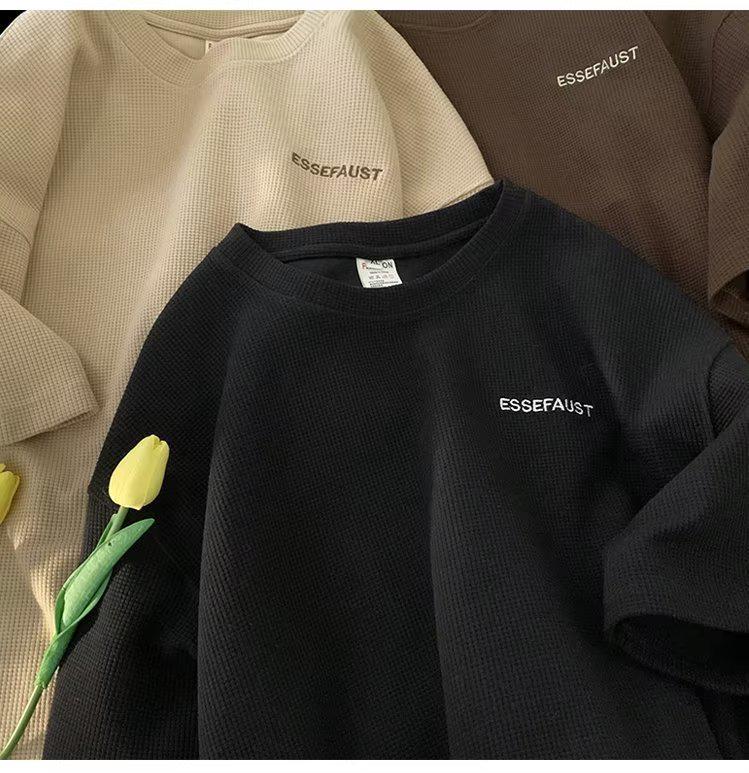 Мужская японская трендовая вафельная футболка с коротким рукавом, свободного кроя, в стиле кэжуал