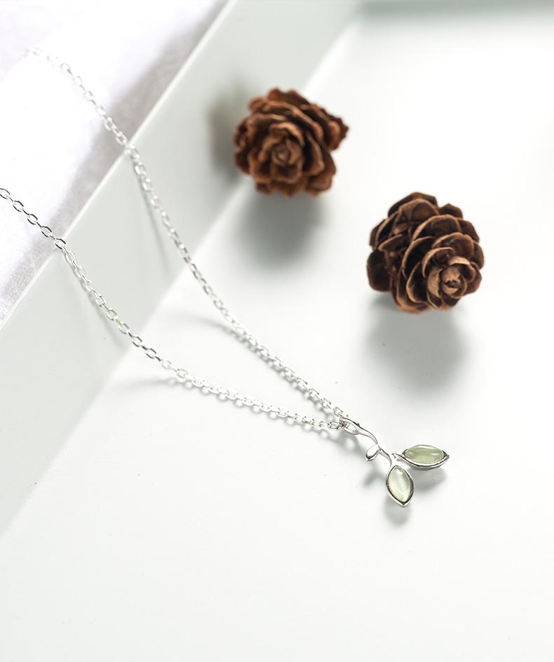 New Arrivals 925 Sterling Silver Green Leaves Necklaces Pendants for Women Hot Fashion Jewelry