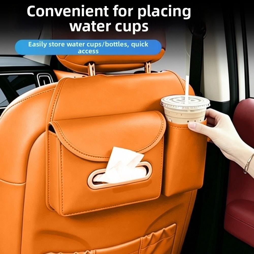 Portable Car Seat Back Organizer PU Leather Car Tissue Box Rear Seat Storage Bag Car Interior