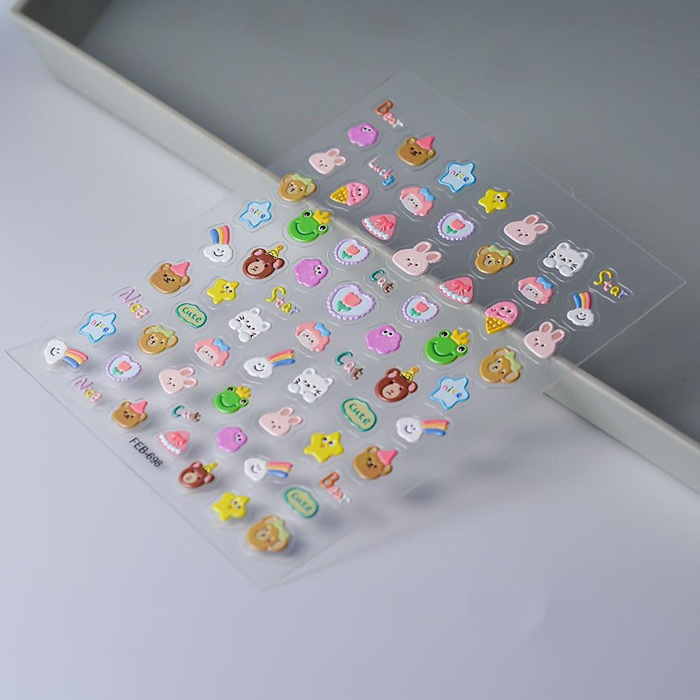 5D Cute Bear & Ice Cream Nail Art Stickers for Kids