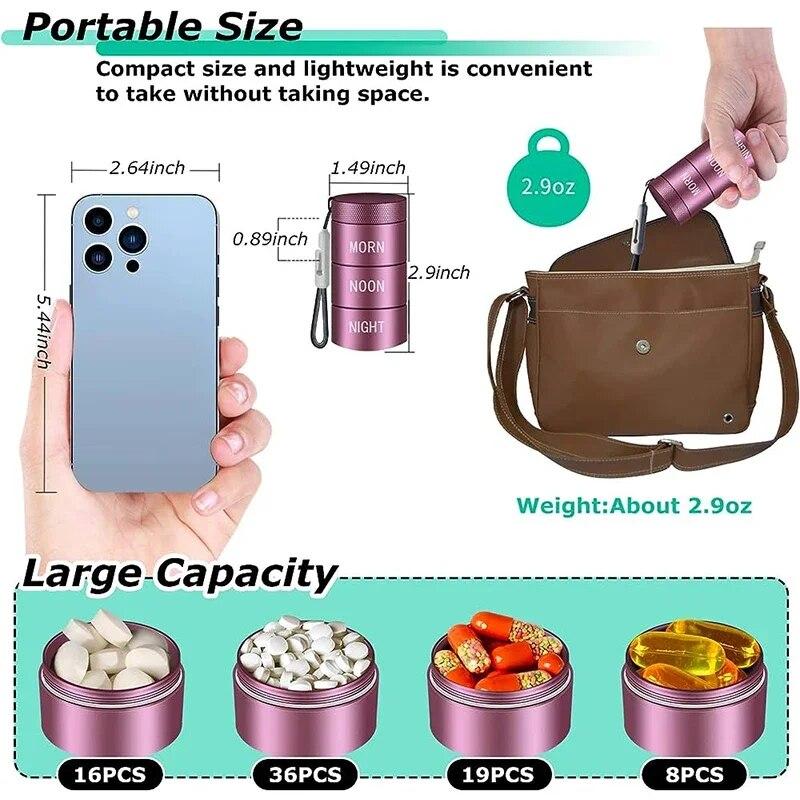 Аптечка из алюминиевого сплава, металлический органайзер для таблеток, штабелируемая водонепроницаемая коробка для таблеток для путешествий, большой отсек для хранения витаминных капсул
