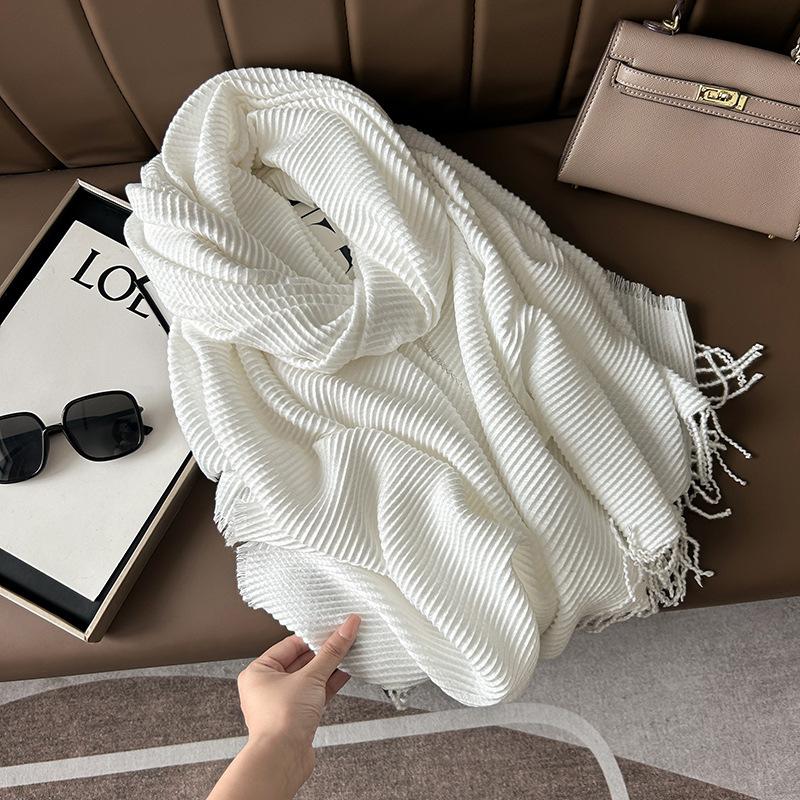 Scarf Women'S Winter Maillard Premium Korean Crumpled Solid Color Cashmere Casual Shawl Dual Use