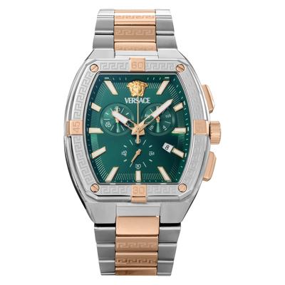 Versace Спортивные часы Tonneau Greca с кварцевым механизмом, водозащитой, сапфировым стеклом, золотым и стальным корпусом для мужчин (VESP00624) Механизм, Устойчивый, Стекло, Серебристо-розовый циферблат,