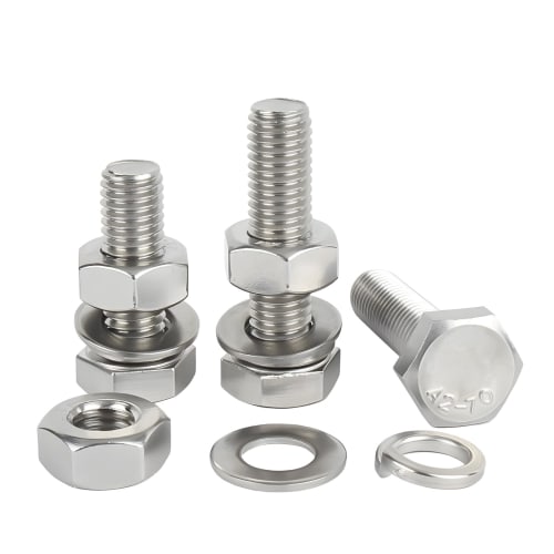 M10 Stainless Steel Fully Threaded Hex Bolts, Nuts, and Flat Lock Washers Kit (M10x25mm, 5-Pack)