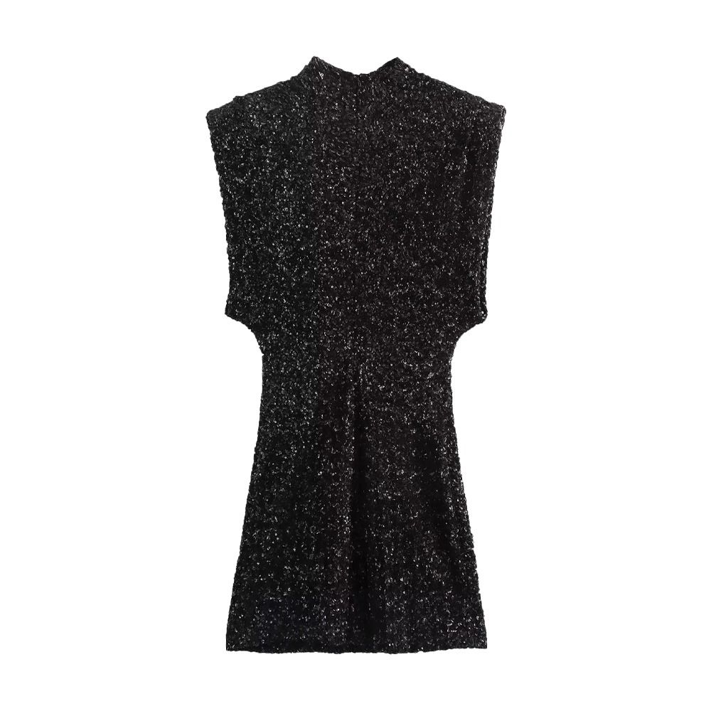 Round Neck Holiday Party Dress Fly Sleeve Silm Evening Dress Shining Sequin Mini Dress Ladies/Girl