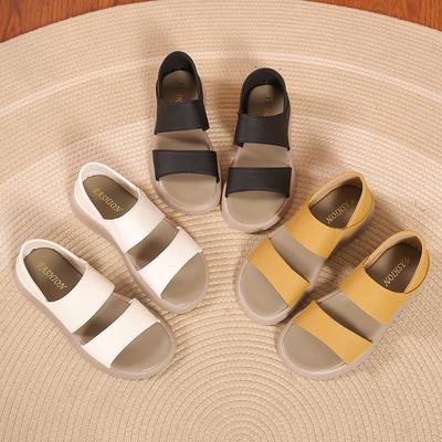 Женская летняя верхняя обувь, сандалии большого размера с мягкой подошвой, женские пляжные сандалии в римском стиле с двумя комплектами сзади на каблуке