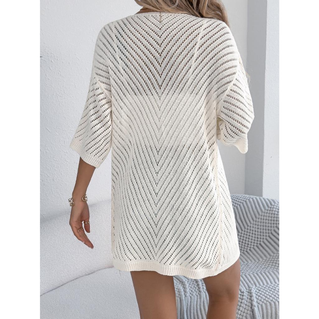 HNXC Summer Hollowed-out Short-sleeved Knitted Cardigan for Vacation Sun Protection Women's Wear