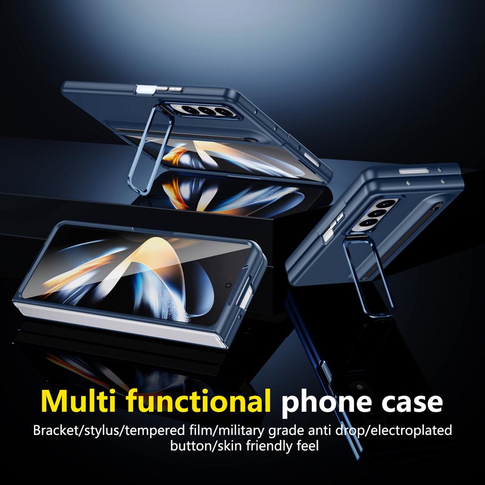 KEYSION С чехлом для сенсорной ручки для Samsung Galaxy Z Fold 4 3 5G, жестким чехлом для телефона с подставкой из ПК и защитой экрана из закаленного стекла