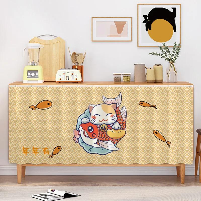 Lucky Cat Pattern Kitchen Curtain Cabinet Half-curtains DustProof Curtains Wardrobe Cupboard Cover Japanese Style Home Decor