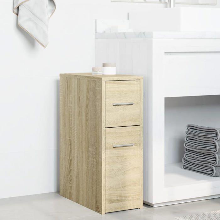 VidaXL Armoire de salle de bain étroite avec roulettes chêne sonoma, armoire de salle de bain haute, rangement de salle de 855279