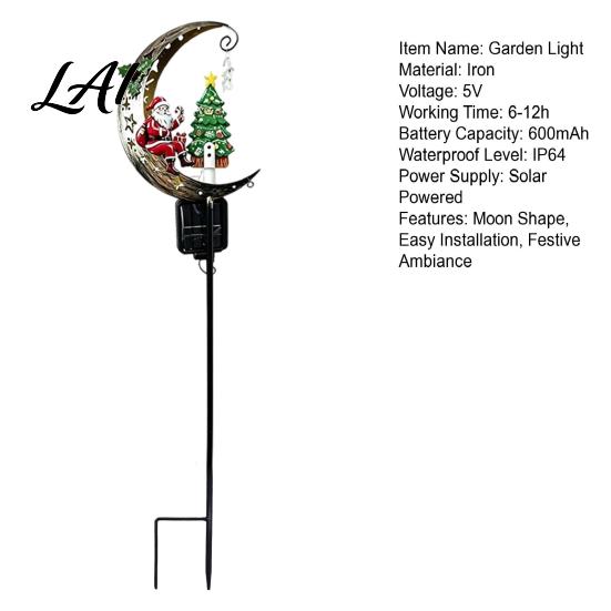 Yard Art for Christmas Decoration Santa Claus Moon Decorative Stake Solar Powered LED Garden Stakes Light Metal Stake Decor Outdoor Lawn Path
