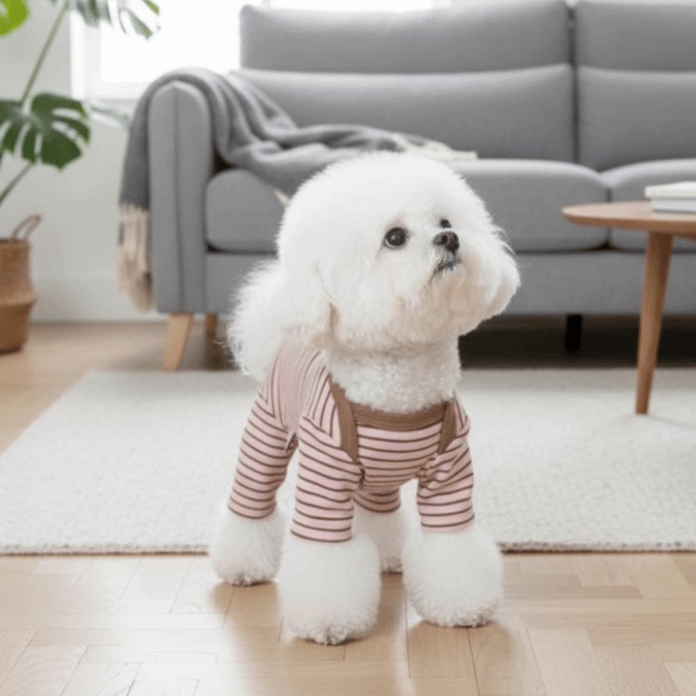 Soft Dog Jumpsuit Elastic Dog Home Clothing Pet Sleepwear Striped Dog Base Shirt  Belly Protection