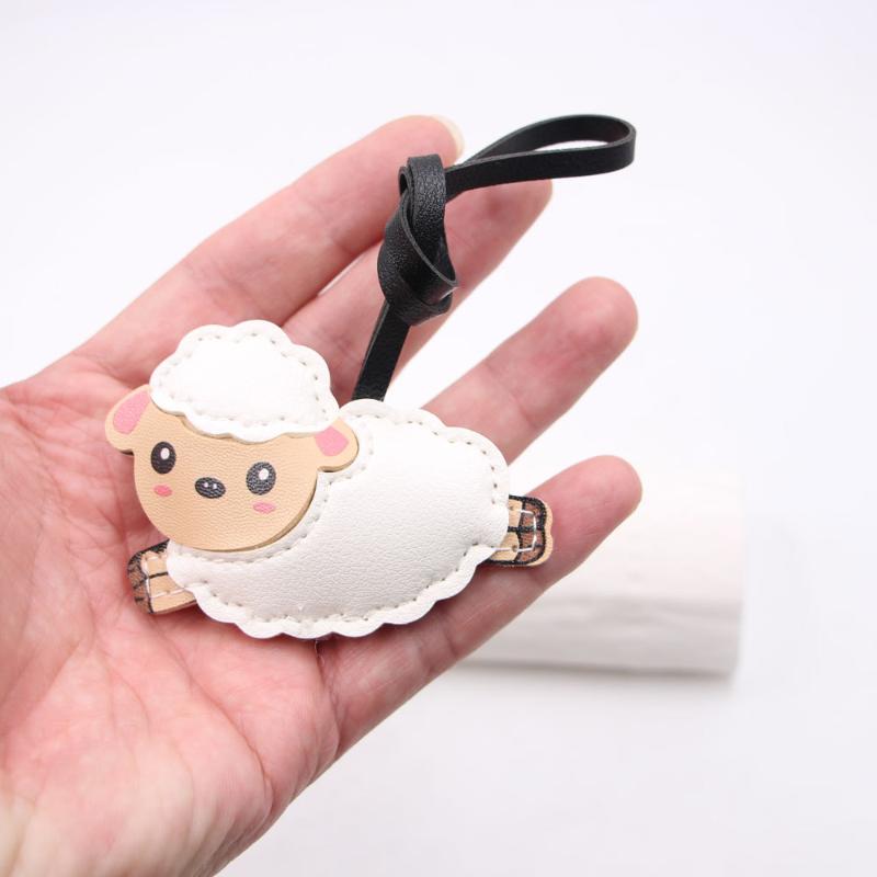 Fashion Cartoon Sheep PU Leather Bag Charm Cute Decorative Hanging Ornament for Backpacks Handbags Keys Travel Accessory