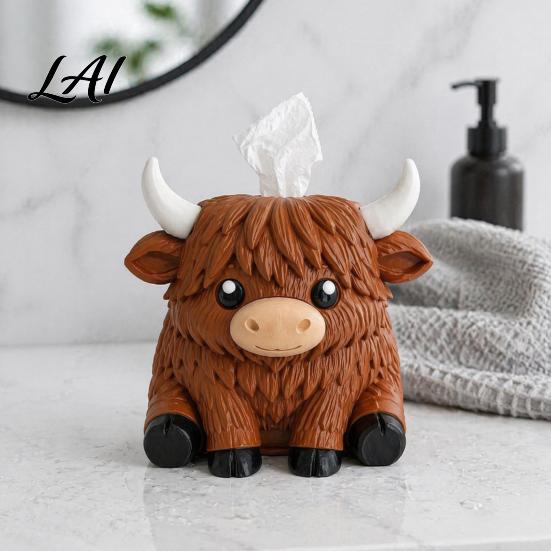 Durable Petg Material Tissue Case Simulated Highland Yak Box Cute Decorative Paper Dispenser Waterproof Matte Texture Figurine Holder PETG
