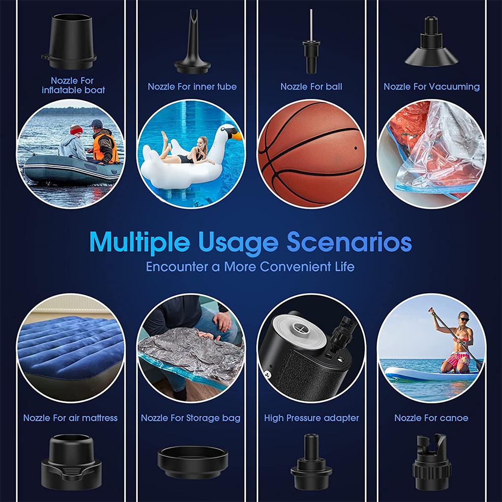 Черный портативный и эффективный электрический воздушный насос для доски с веслом с насосом для накачивания и сдувания доски с веслом 2 в 1