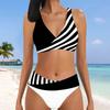 Женский купальник с подвесным вырезом и бикини с принтом в одну диагональную полоску, короткий купальник-майка