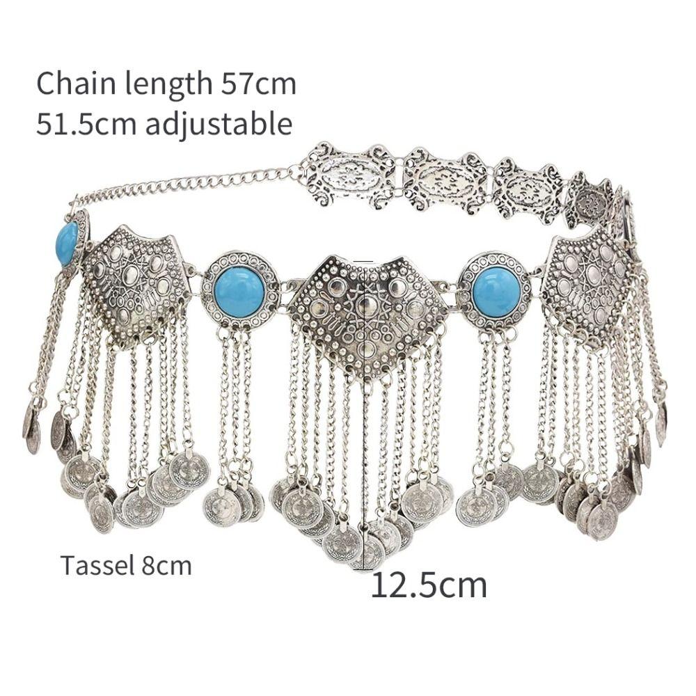 Длинные кисточки Пояс Цепочки на живот Цыганский Бохо Хиппи Украшения Цепочка на тело Цепочка на тело Афганский узор Этнический Пояс для танцев Бохо Наряд