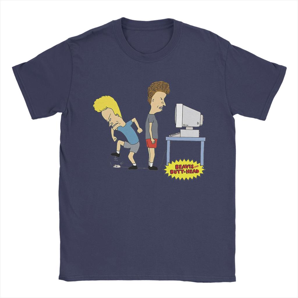 Harajuku Couple Beavis and Butthead  cannot use computer  T Shirt Men Cotton Short Sleeve  Round Neck Summer Clothes