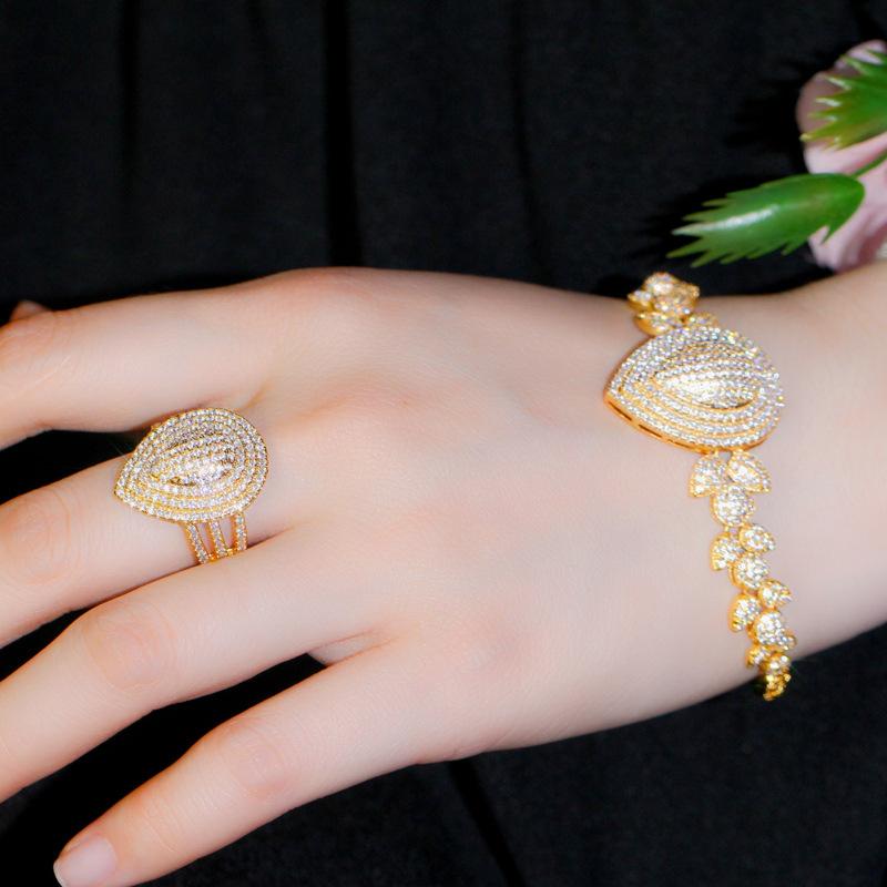 S0176 Изысканные украшения, Супер блестящий цирконовый браслет каплевидной формы с покрытием из 18-каратного золота