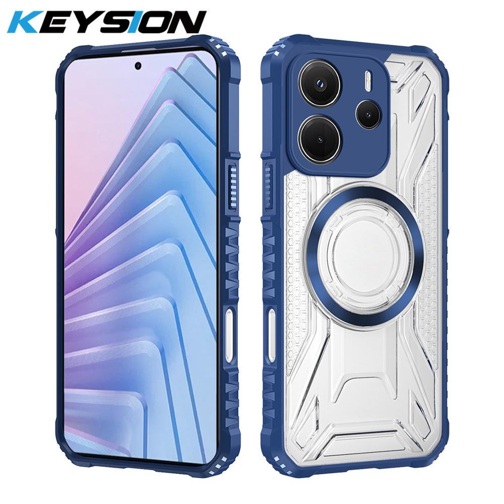 KEYSION Прозрачный магнитный чехол для Redmi Note 14 5G Мягкий силикон+ПК Сверхпрочный противоударный чехол на заднюю панель телефона для Redmi Note 14 4G