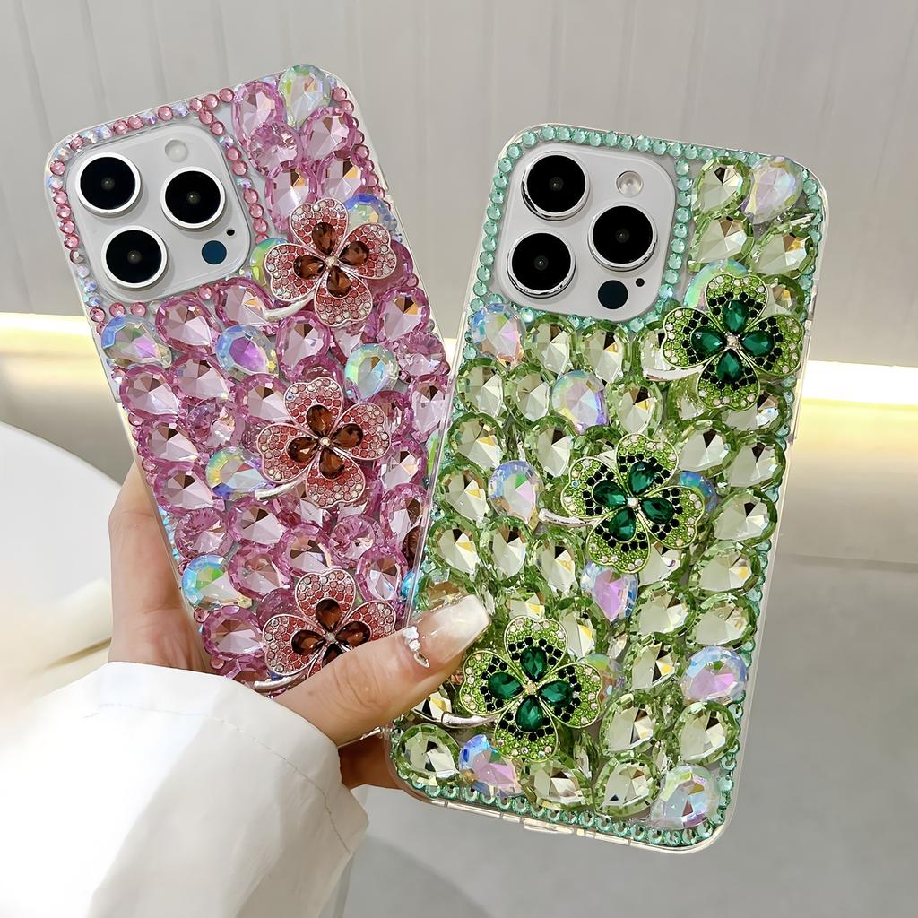 Блестящий стразы Клевер Цветок Кристалл Алмаз Блеск Искры Чехол Для Samsung Galaxy A57 A37 A56 A36 A26 A55 A35 A25 A54 A34 A24 A52 A72 4G 5G