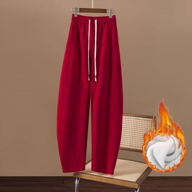 Женские осенне-зимние брюки нового стиля на флисовой подкладке, свободные, с высокой посадкой, типа «бананы», модные, повседневные, на кулиске, с эластичной талией, гаремные