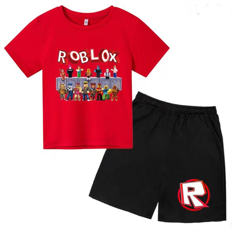 Children's T-shirt Two-piece Anime Game Print Clothing Summer Short-sleeved+Shorts Boy Girl 3-12 Years Fashion Casual Sports Set