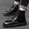 Натуральная кожа 35~45 Ботинки на толстой подошве для мужчин и женщин Короткие ботинки зимние повседневные резиновые туфли Модные высокие ботинки для пар с 8 отверстиями