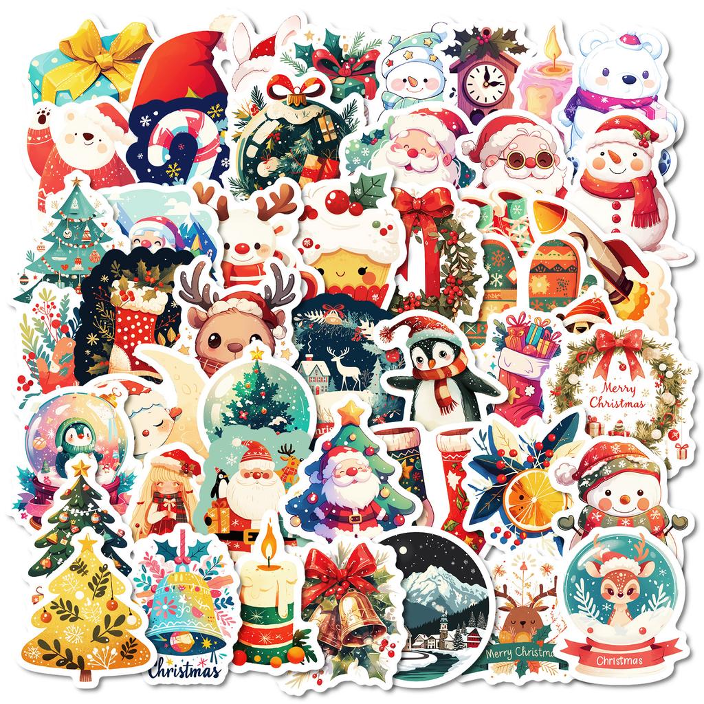 50 PCS Christmas Stickers - Colorful Holiday Decals for Mugs, Tablets, Gifts