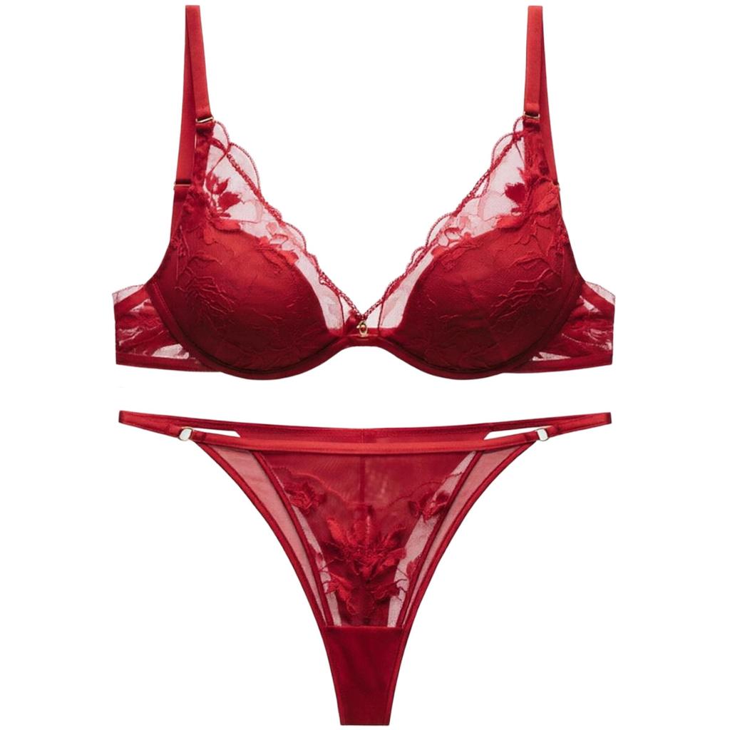 Hot-selling sexy underwear in Europe and America, French thin lace, beautiful back underwear, large breasts and small anti-sagging upper support 