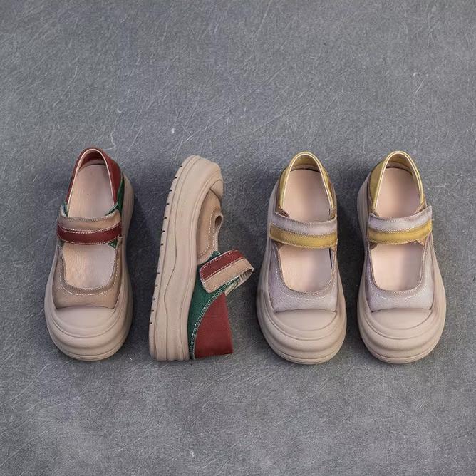 Johnature Туфли в стиле ретро с круглым носком и толстой подошвой, из натуральной кожи, удобные женские туфли на плоской платформе