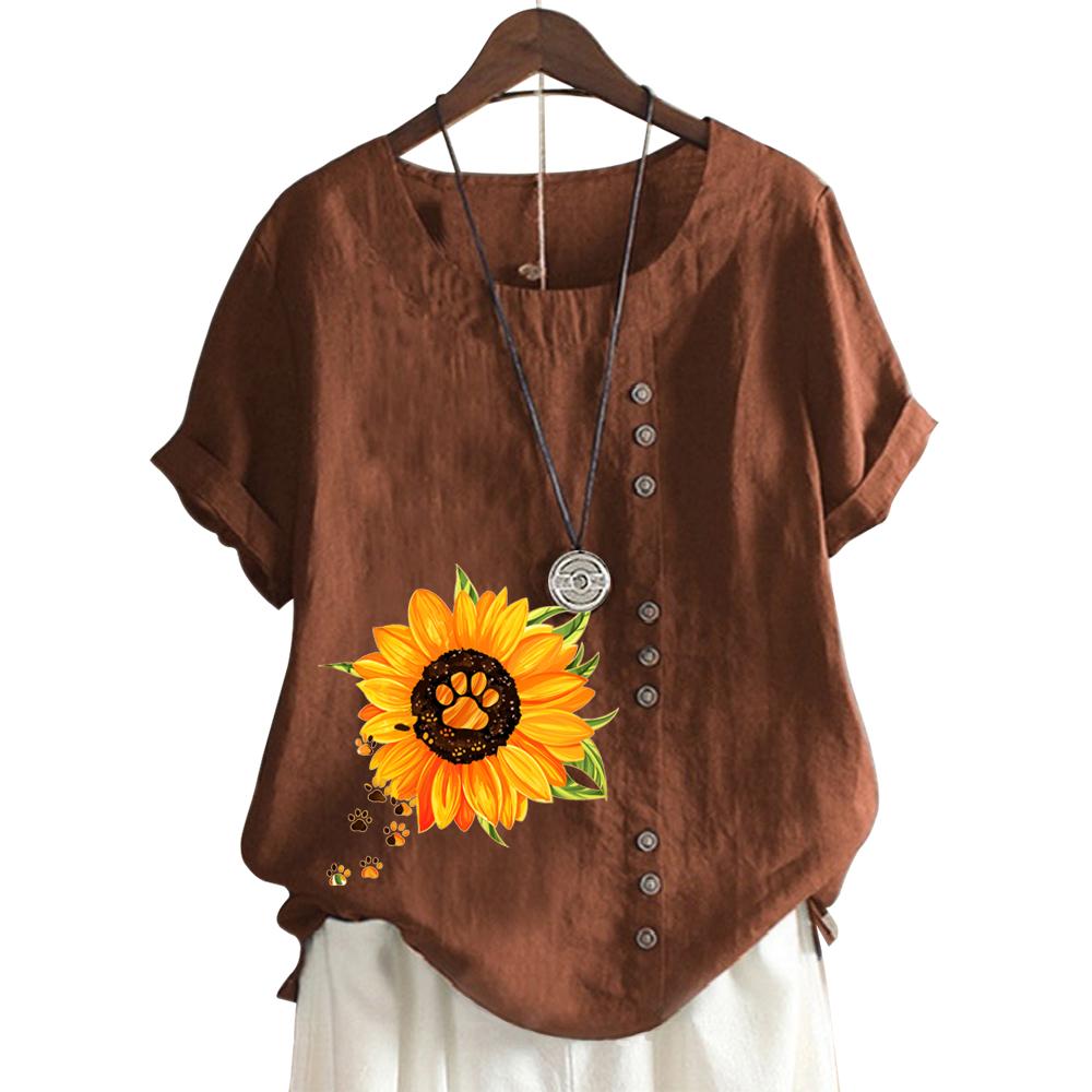 Women's Casual Short Sleeve Top with Round Neck and 11 Unique Floral Prints
