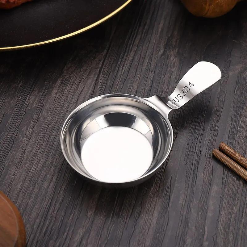 2pcs 304 Stainless Steel Korean Sauce Spoon Hangable Chopsticks Dipping Dish Seasoning Plate Sauce Plate Barbecue Tableware