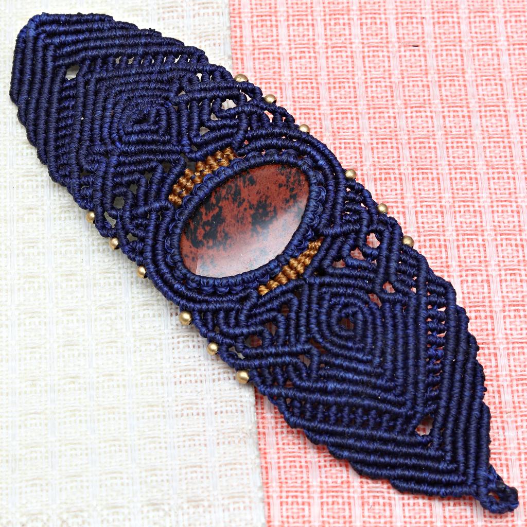 Браслет макраме красное дерево обсидиан ювелирные изделия нить 7-9'' регулируемый мода